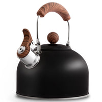 1 x Brand New Induction kettle, whistling kettle for all types of stoves, stainless steel tea kettle camping with wooden handle, cool touch handle teapot vintage 2.3L black - RRP €39.99