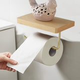 1 x RAW Customer Returns aoory Solid Brass Toilet Roll Holder Wall Mounted Bathroom Tissue Rack with Phone Holder Beech Shelf - RRP €20.99