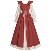 1 x RAW Customer Returns CR ROLECOS Renaissance Dress Women Victorian Costume Medieval Faire Dress Long Sleeve Irish Dress Retro Red M - RRP €50.4