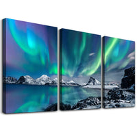 1 x RAW Customer Returns hyidecorart Pictures Northern Lights, Green Polar Lights Starry Sky Picture on Canvas, Modern Nature Aurora Landscape Wall Pictures Living Room Bedroom Kitchen Dining Room and Bathroom - RRP €34.84