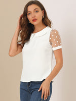 1 x RAW Customer Returns Allegra K Women s Puff Sleeve Vintage Peter Pan Collar Top Mesh Polka Dots Top Blouse White S - RRP €38.99