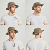 1 x RAW Customer Returns KeepSa Cotton Sun Hat Men s Summer Hat UV Protection Hiking Hat Fishing Hat Trekking Foldable Safari Hat with Chin Strap Outdoor Bush Hat Hiking Bucket Hat - RRP €18.04