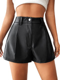 1 x RAW Customer Returns GORGLITTER PU leather shorts women s high waist faux leather trousers wide leg short PU trousers festival outfit hot pants black M - RRP €35.28