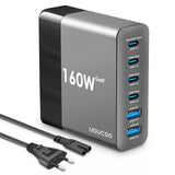 1 x RAW Customer Returns UOUCOO 160W USB C Charger Multiple, GAN Charger USB Power Supply 100W 45W 6 Port Fast Charger Charging Station for MacBook Pro Air, Dell, iPhone15, iPad, Switch, Galaxy, Huawei - RRP €44.9