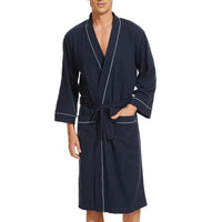 1 x RAW Customer Returns Mnemo Men s Waffle Light Kimono Waffle Bathrobe in Organic Cotton, Navy Blue, XL - RRP €24.0