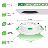 1 x RAW Customer Returns ALUSSO LIGHTING 7W LED recessed spotlight 230V, recessed spotlight LED dimmable, ceiling spotlights 550 lumens, 3CCT 3000K 4000K 6500K adjustable recessed lights, IP65 ceiling spotlights for bathroom, kitchen,white - RRP €45.56