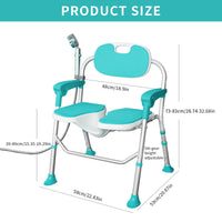 1 x RAW Customer Returns JoliJour Folding Shower Seat, Shower Stool with Hygiene Cutout, Shower Chair 5 Height Adjustable with Armrests Backrest Load up to 350lb with Non-Slip Rubber Feet - RRP €151.25