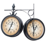 1 x RAW Customer Returns QOTSTEOS Double-Sided Wall Clock, Retro Station Clock, Vintage Quartz Bell Clock Double-Sided Garden Retro Hanging Grandfather Clock for Indoor Outdoor, Garden, Home Hanging Decor Black  - RRP €38.56