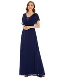 1 x RAW Customer Returns Ever-Pretty Women s Party Dresses V-Neck Lotus Leaf Sleeves High Waist Chiffon Elegant Maxi Party Dresses Navy Blue 36EU - RRP €56.76