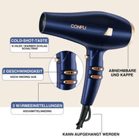 2 x RAW Customer Returns CONFU Hairdryer Professional Hairdryer Ionic Hairdryer 2400W Hairdryer with Diffuser Styling Nozzle 2 Speed and 3 Heat AC Motor Quick Dry Powerful Hairdryer for Hair Salon and Family Dark Blue  - RRP €100.28