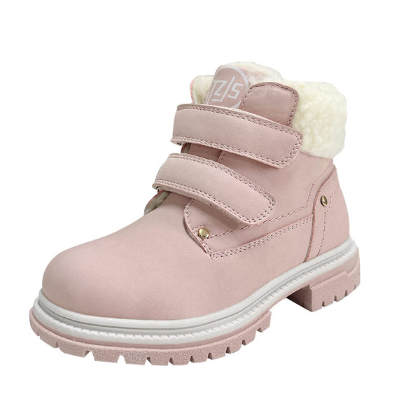 1 x RAW Customer Returns TZJS Unisex Children s Classic Boots for Boys Girls Baby Winter Boots with Velcro Fastener Waterproof Ankle Boots Snow Boots Work Boots Autumn Shoes Winter Shoes Pink Wool, 28  - RRP €34.27