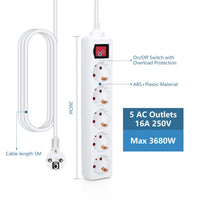 1 x RAW Customer Returns Aigostar 5-way power strip with switch, table socket, child safety lock, 5m cable, white - RRP €18.0