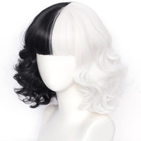 1 x RAW Customer Returns PORSMEER Half Black Half White Wig Women s Short Curly Wavy Hair with Bangs Cosplay Wig Bob Wig for Halloween Carnival and Party Fancy Dress - RRP €16.8