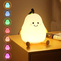 1 x RAW Customer Returns URAQT Silicone Night Light Children, 7 Colors Smile Pear-Shaped Night Light 1200mAh Baby Light USB Charging and Timing Function Kawaii Night Lamp with Touch Switch 3 Level Brightness Adjustment - RRP €18.68