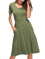 1 x Brand New AUSELILY Women s Dresses Summer Summer Dresses Knee-Length Short Sleeve Casual Dress Chic Shirt Dresses with Pockets Army Green, S  - RRP €28.99