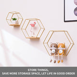 1 x RAW Customer Returns LMYDIDO Set of 3 Hexagon Wall Shelves Hanging Shelf, Metal and Wood Floating Shelf Wall Storage Organizer for Kitchen Shelf, Bathroom, Bedroom, Wall Decoration Gold  - RRP €36.0