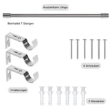 1 x RAW Customer Returns Adjustable silver curtain rod, curtain rod with cap knobs with brackets, 64-259cm long and 2.5cm diameter curtain rod for windows - RRP €26.21