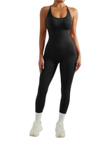 1 x RAW Customer Returns RXRXCOCO Spaghetti Strap Ribbed Sleeveless Jumpsuit Women Tight Backless Padded Overall Tummy Control Push Up Scrunch Booty Yoga Sport One Piece Romper Bodysuit Black S - RRP €26.21