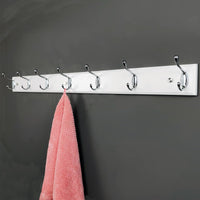 1 x RAW Customer Returns lomejii Long Wooden Wall Mounted Coat Rack with 7 Hooks, 90cm, White, Heavy Duty Silver Coat Rack for Clothes, Hats, Bags, Large Modern Wooden Coat Racks for Entryway, Hallway - RRP €41.75