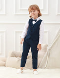 1 x RAW Customer Returns mintgreen Boy Clothes Formal Wedding Suit Gentleman Waistcoat Outfit Baptism Suspenders Bow Tie Set, Navy, 3-4 Years, 110 - RRP €37.39