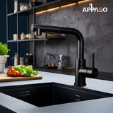 1 x RAW Customer Returns APPASO Kitchen Faucet Black, High Pressure Kitchen Faucet with Shower Extendable for the Kitchen, Single Lever Extendable Sink Faucet 1 Hole with Two Spray Functions 360 Swivel, Hot Cold - RRP €85.01