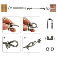 1 x RAW Customer Returns Stainless Steel Wire Rope Kit, 20m Roll Steel Wire with M5 Hook and Eye Turnbuckle, Eye Screws, Wire Rope Clamps, Rope Sleeves, Thimble Thimbles for Cables and Ropes - RRP €25.2