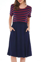 1 x RAW Customer Returns Smallshow Women s Casual Short Sleeve Nursing Dress Maternity Dress for Breastfeeding Navy Wine Stripe-Navy Medium - RRP €29.99