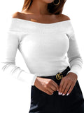 1 x RAW Customer Returns YBENLOVER Women Long Sleeve Sexy Off Shoulder Top Solid Color Slim White XL - RRP €23.17