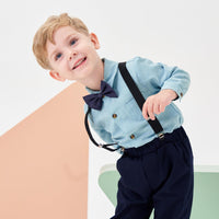 1 x RAW Customer Returns Volunboy Baby Boys Suit Set Clothing Shirt with Bow Tie Suspenders Trousers Romper Suit 2-3 Years, Pure Green, Size 100  - RRP €36.98