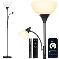 1 x RAW Customer Returns OUTON floor lamp with reading lamp, LED dimmable ceiling floodlight, floor lamp with remote control, touch and app control, 4 color temperatures, 1H timer, memory function, 2X9W light bulbs, for office bedroom - RRP €64.89