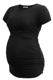 1 x RAW Customer Returns Smallshow Women s Maternity Tops Side Gathered Maternity Tops 3 Pack Black Grey White Stripe XL - RRP €43.99