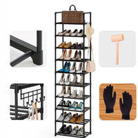 1 x RAW Customer Returns Marctani Space Saving Slim Shoe Rack 10 Levels HIGH and METAL - Vertical and Narrow Shoe Rack EASY INSTALLATION - Open Shoe Shelf Stores Up to 20 PAIRS - Black Bedroom Shoe Rack - RRP €27.97