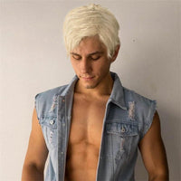 1 x RAW Customer Returns QUEENTAS Men s Blonde Wig for Men 80s 70s Short Hair Wigs for Men Cosplay Halloween Wig Men White Blonde  - RRP €24.99