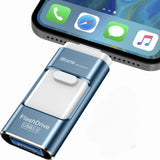 1 x RAW Customer Returns Phototek USB Flash Drive for iPhone - Photos, Videos and Data - 4 in 1 External Memory for Cell Phones, Tablets, Computers - High Speed Flash Drive Hard Disk - External Storage Blue  - RRP €19.95