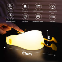 1 x RAW Customer Returns URAQT Silicone Night Light Children, Duck LED Bedside Lamp USB Charging and Timing Function 1200mAh Kawaii Night Light Baby with Touch Switch and 3 Level Brightness Setting Mobile Phone Holder Light - RRP €15.99