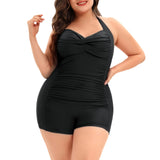 1 x RAW Customer Returns Durio Swimsuit Women s Large Size One-Piece Monokinis Tummy Control Swimwear Swimsuit Beachwear Halterneck Push Up Twist Front Black 50-52 Tag Size 5XL  - RRP €34.27