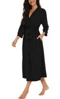 1 x RAW Customer Returns PrinStory Bathrobe for Women Lightweight 3 4 Sleeve V-Neck Bathrobe Kimono Robes Long Sleepwear Black, XXL  - RRP €36.29