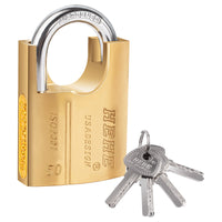 1 x RAW Customer Returns Solid Padlock with 4 Keys Brass Security Lock Apartment Door Lock, Locker Padlock with Key, Increased Reinforcement, Square Reinforced Lock 50mm - RRP €9.06