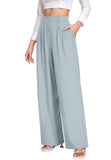 1 x RAW Customer Returns PrinStory Women s Wide Leg Trousers Lightweight Elastic Waist Summer Trousers with Pockets Causal Office Business Trousers Grey Blue, 38-40  - RRP €35.27