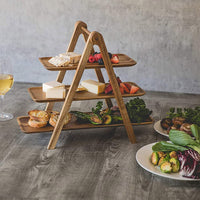 1 x RAW Customer Returns KIILYS 3 Tier Serving Tray, Wooden Serving Platter, Rectangular Serving Stand, 3 Tier Serving Rack, Tiered Tray, Serving Dishes for Entertaining, Party, Wooden Tray Stand - RRP €43.36