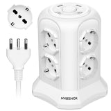 1 x RAW Customer Returns NVEESHOX Power Strip with 8 Universal ITA 10 16A and Schuko Sockets and 2 USB C and 2 USB A USB-C1 20W PD3.0 , 4000W 16A, Multi-Socket Tower Surge Protection with Switch, 2M Cable white  - RRP €39.99