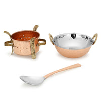 1 x RAW Customer Returns Zap Impex Original Indian 3 Piece Serving Set Karahi, Angithi, Serving Spoon, Stainless Steel, Copper Color 3 - RRP €40.0