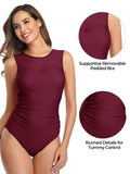 5 x Brand New Summer Mae Women Swimwear Mesh Slimming Swimsuit High Neck Tummy Control One Piece Beachwear Wine Red L - RRP €134.05