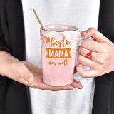 1 x RAW Customer Returns Mom gift mug with saying Best Mom in the World , gifts gift ideas for mother birthday gift for Christmas for Mother s Day birthday, 400ml pink, with lid spoon, gift box - RRP €16.99