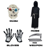 1 x RAW Customer Returns ZUCOS Grim Reaper Costume Scythe Skull Mask Skull Gloves, Unisex Costume Grim Reaper for Halloween Party Decoration Black, 4-6 Years  - RRP €26.21