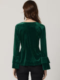 1 x RAW Customer Returns Allegra K Women s Blouse Velvet Long Sleeve V Neck Velvet Peplum Top Dark Green L - RRP €37.3