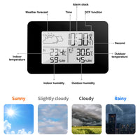 1 x RAW Customer Returns eMylo wireless weather station with outdoor sensor, indoor outdoor thermometer with radio alarm clock, humidity and temperature monitor and weather forecast LCD backlight for home, office, bedroom - RRP €23.03