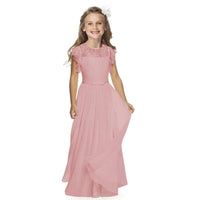 1 x RAW Customer Returns Boho Long Children s Lace Dress Chiffon Dress with Belt and Short Butterfly Sleeves Chic A-Line Communion Dresses Bridesmaids Dresses Flower Girl Dresses for Girls Pink, 12-13 Years  - RRP €36.29