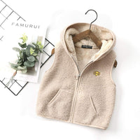 2 x Brand New Happy Cherry Vest Children s Fleece Vest Boys Jacket Girls Hooded Vest Sleeveless Winter Jacket Transition Jacket Unisex Fleece Vest-Beige-90cm - RRP €63.38