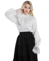 1 x RAW Customer Returns Fiamll Women s Victorian Blouse Vintage Stand-Up Collar with Ruffles Long Medieval Blouse White M - RRP €36.29